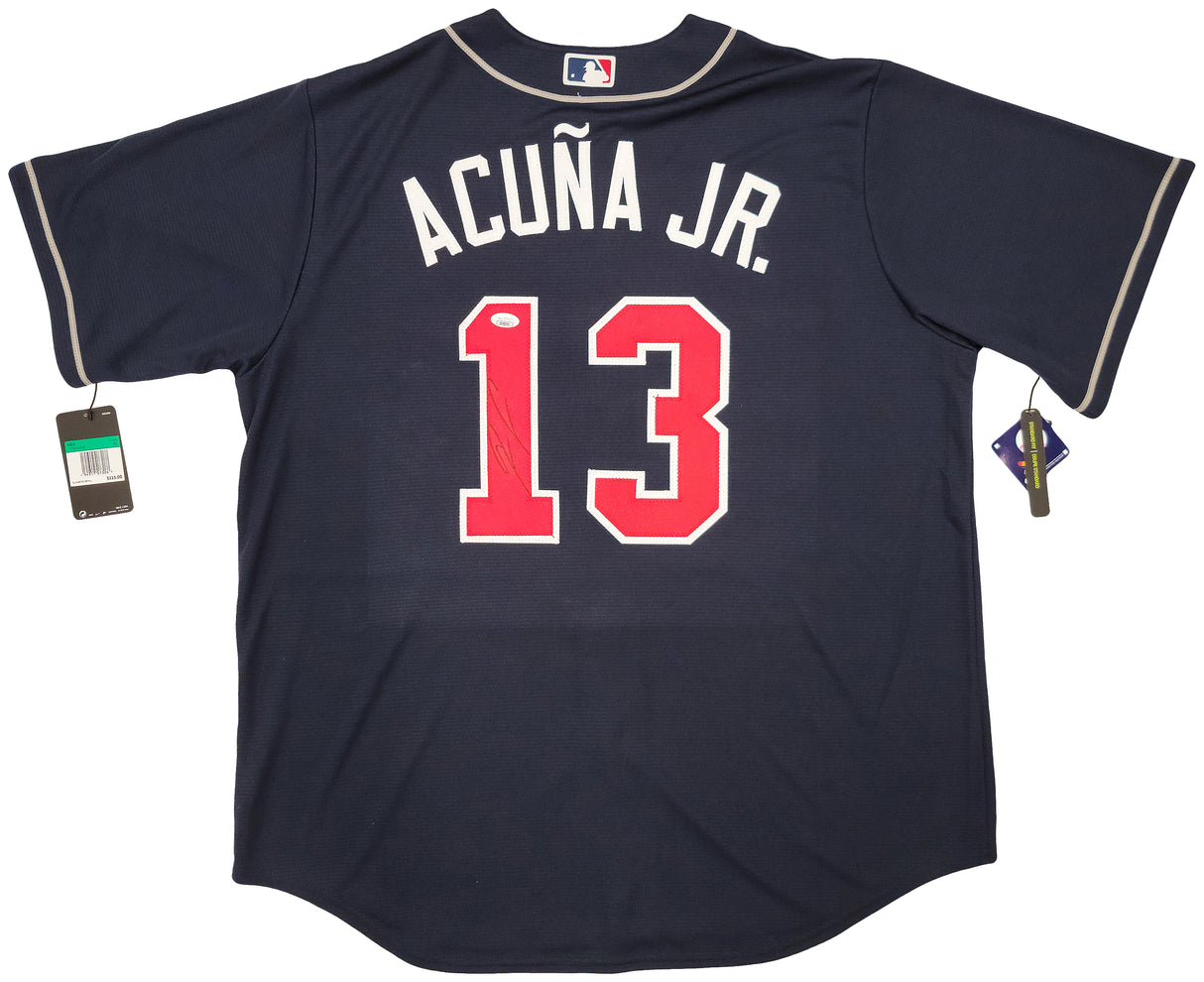 Atlanta Braves Ronald Acuna Jr. Autographed Blue Nike Jersey Size XL JSA Stock #205684
