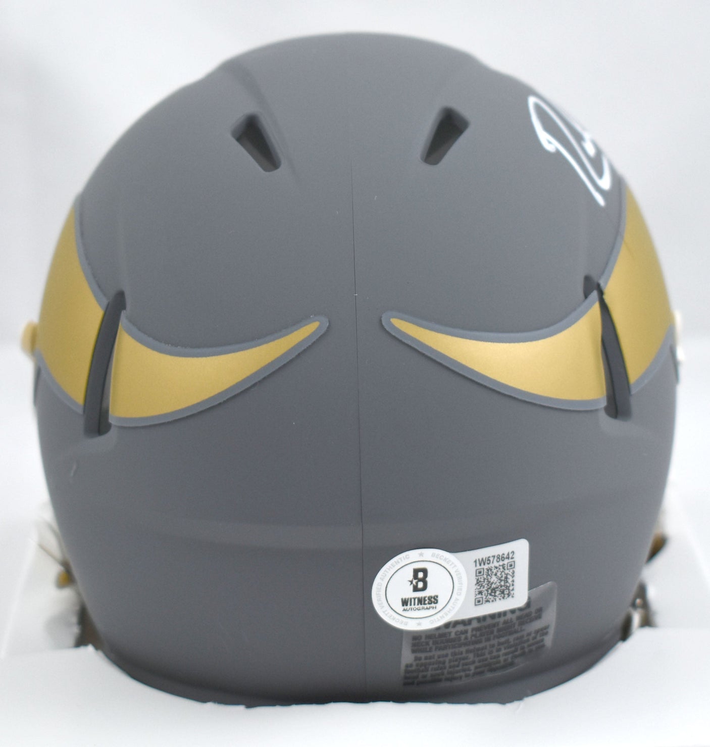 Randy Moss Autographed Minnesota Vikings Slate Speed Mini Helmet- Beckett W Hologram *White