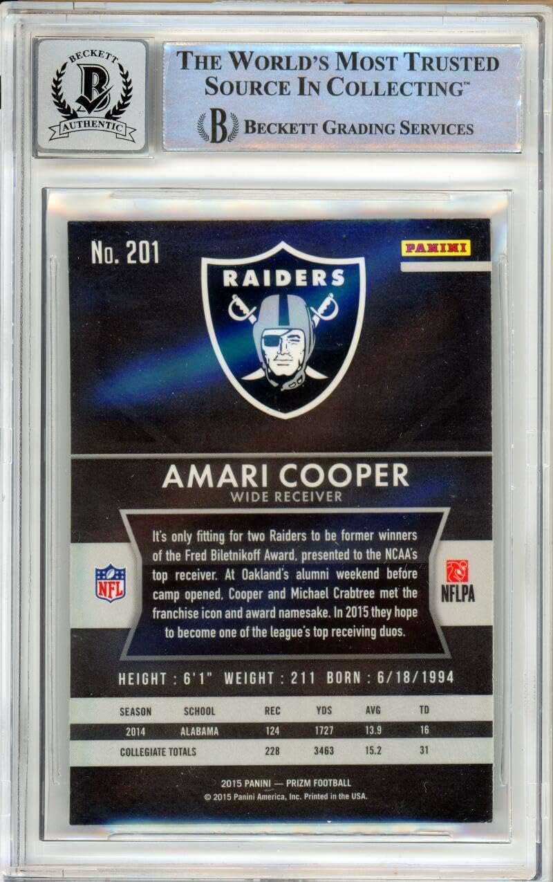 2015 Panini Prizm #201A Amari Cooper RC Raiders BGS Autograph 10
