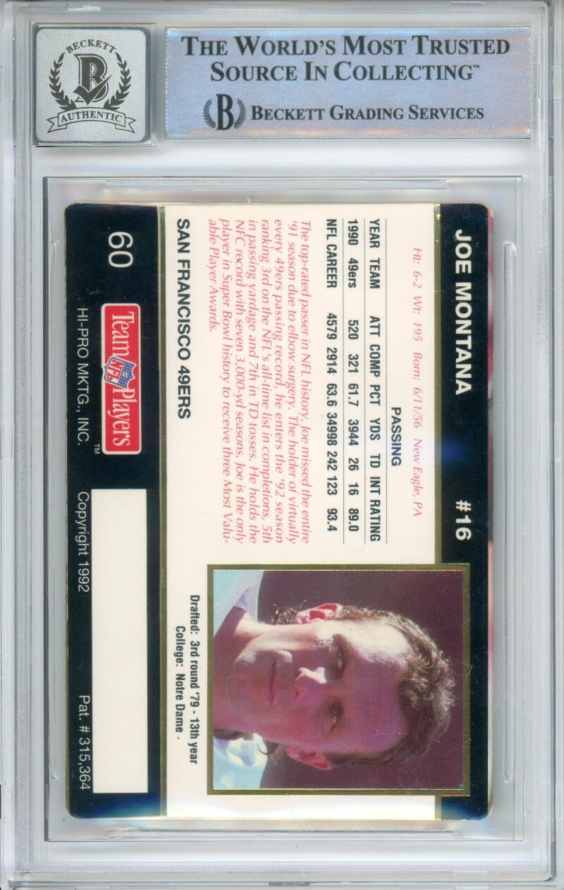1992 Action Packed Rookie Update #60 Joe Montana San Francisco 49ers BGS Auto