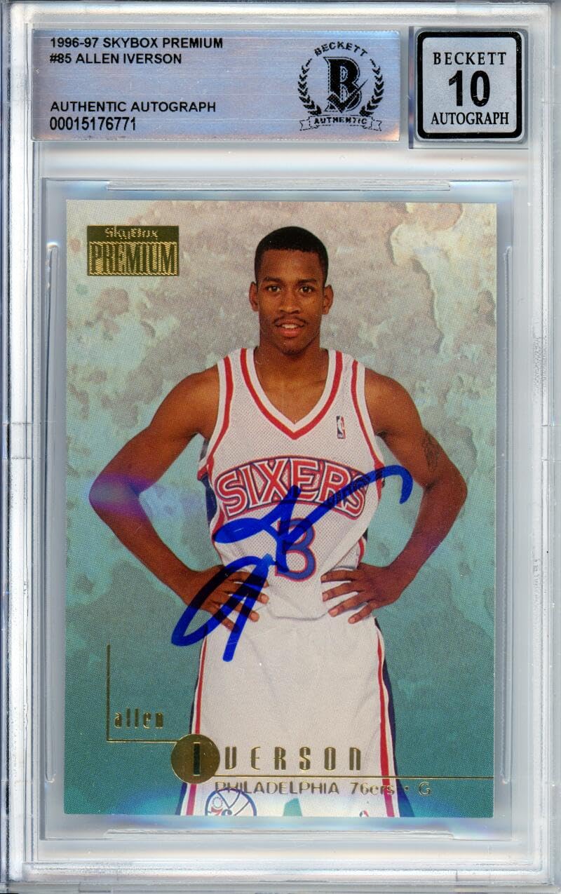 1996-97 Skybox Premium #85 Allen Iverson RC 76ers BGS Autograph 10