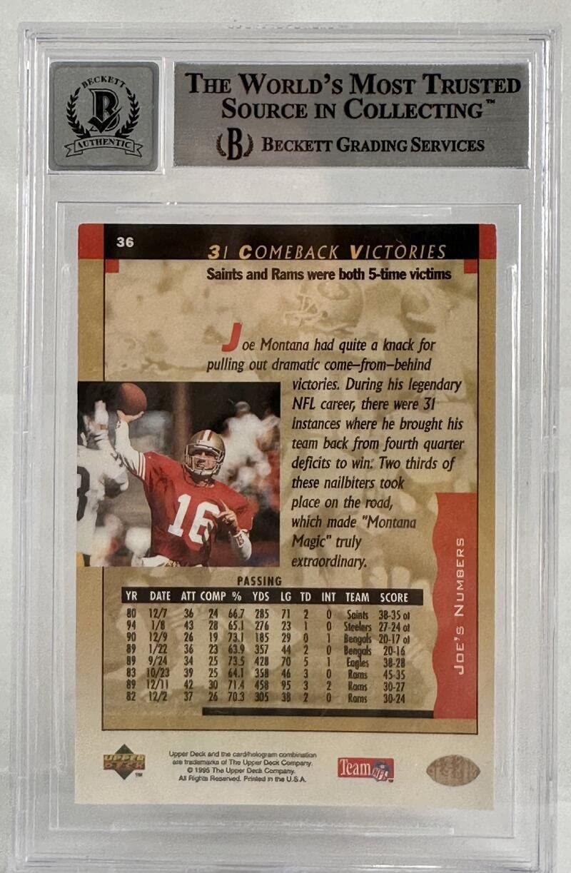 1995 Upper Deck Box Set #36 Joe Montana Auto SF 49ers BGS Autograph 10