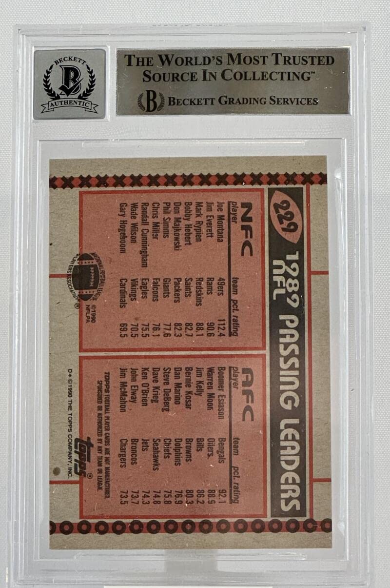 1990 Topps Disclaimer Back #229A Joe Montana Boomer Esiason Dual Auto BGS Auto10