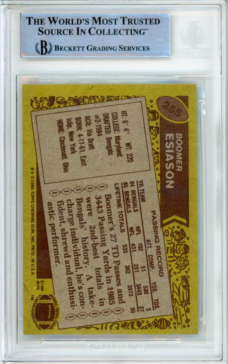 1986 Topps #255 Boomer Esiason RC Cincinnati Bengals BGS Autograph 10