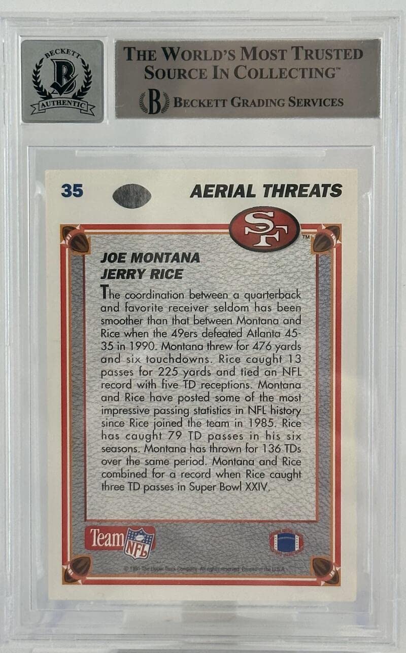 1991 Upper Deck #35 Aerial Threats Joe Montana Auto SF 49ers BGS Aut0 10