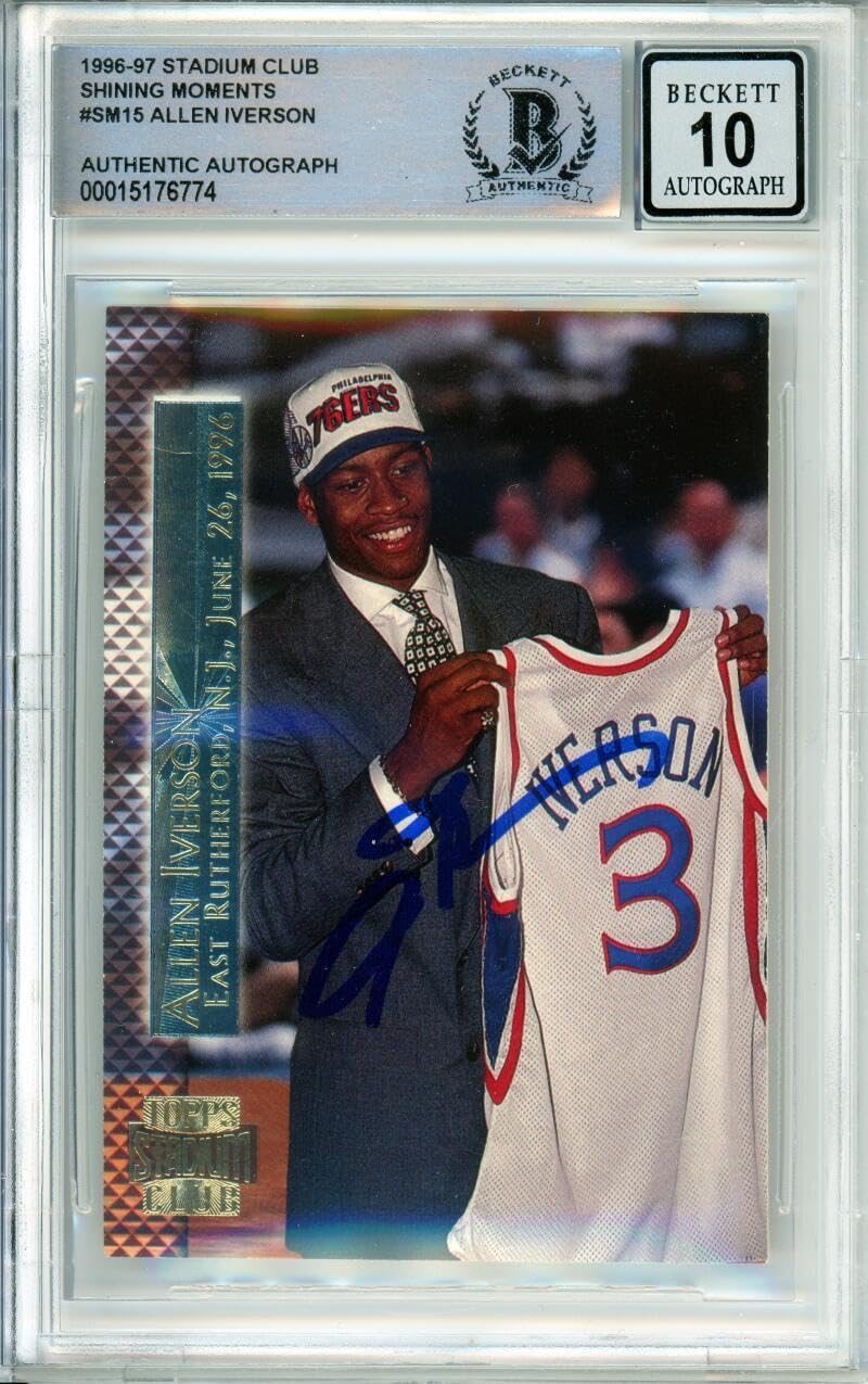 1996-97 Stadium Club Shining Moments #SM15 Allen Iverson RC 76ers BGS Auto 10