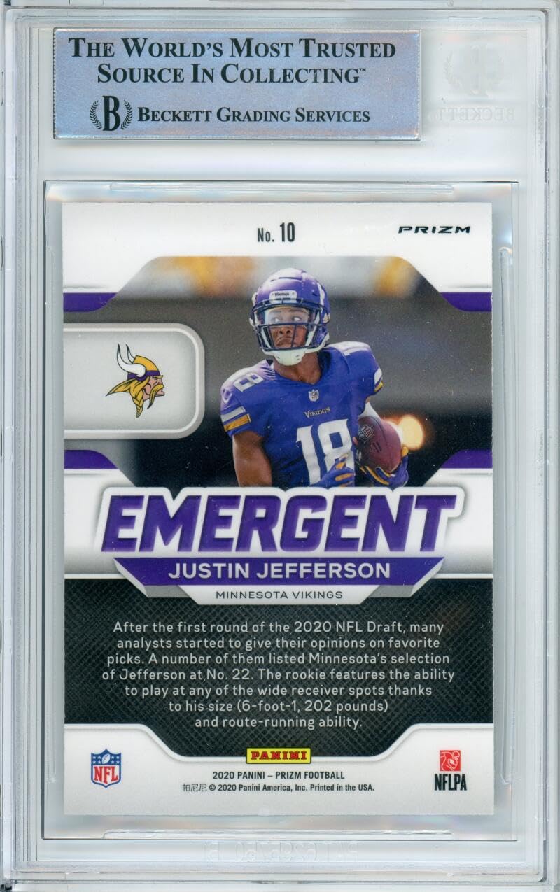 2020 Panini Prizm Emergent No Huddle #10 Justin Jefferson RC Vikings BGS Auto 10
