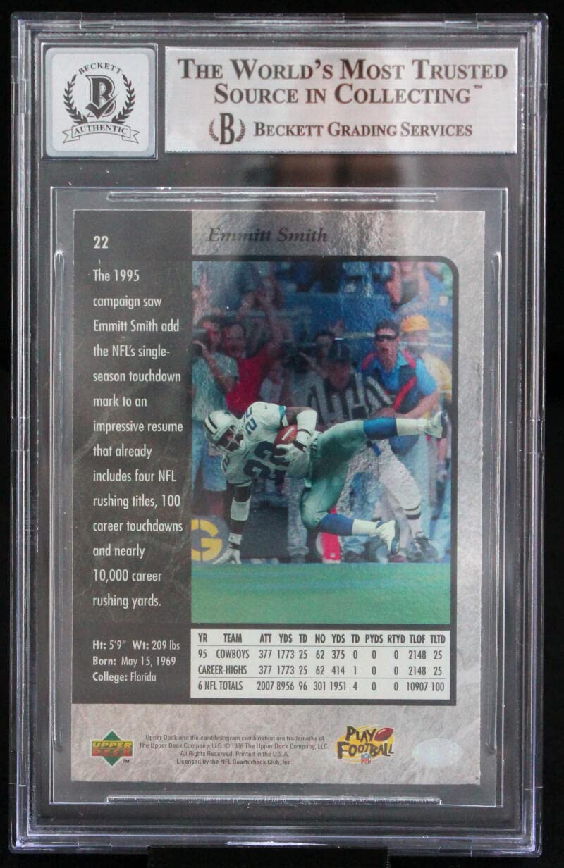 1996 SP #22 Emmitt Smith Auto Dallas Cowboys BGS Autograph 10