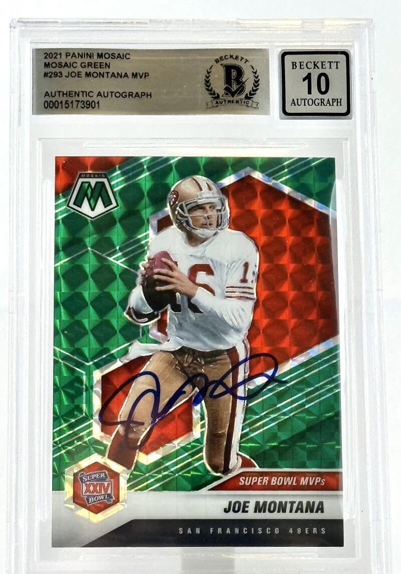 2021 Panini Mosaic Green #293 Super Bowl MVPs Joe Montana Auto SF 49 BGS Auto10