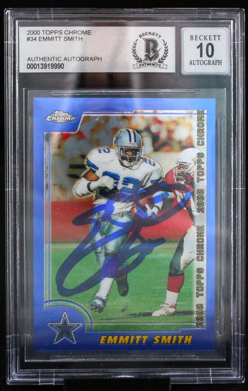 2000 Topps Chrome #34 Emmitt Smith Auto Dallas Cowboys BGS Autograph 10