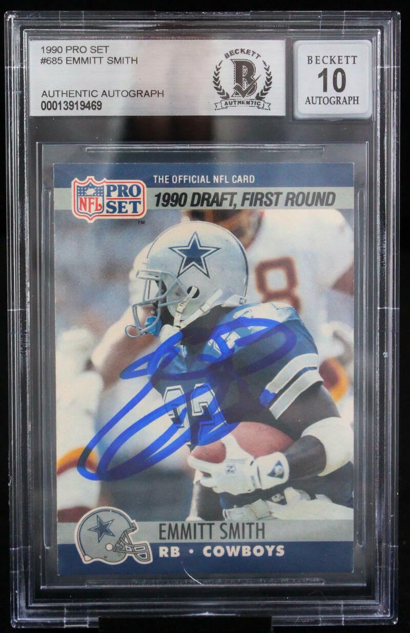 1990 Pro Set #685 Emmitt Smith Auto Dallas Cowboys BGS Autograph 10