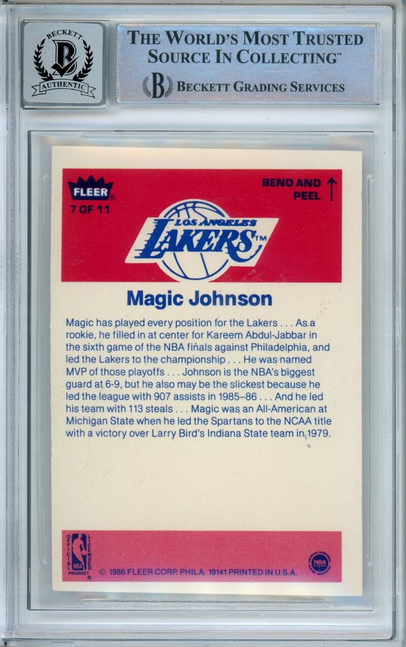 1986-87 Fleer Stickers #7 Magic Johnson Lakers BGS Autograph 10