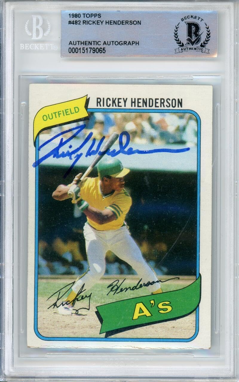 1980 Topps #482 Rickey Henderson RC Oakland A's BGS Autograph 10