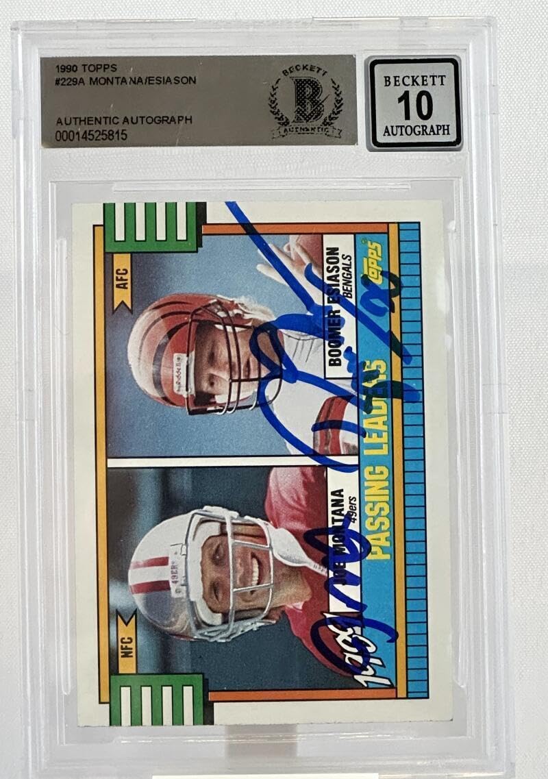 1990 Topps #229A Joe Montana Boomer Esiason Dual Signed BGS Autograph 10