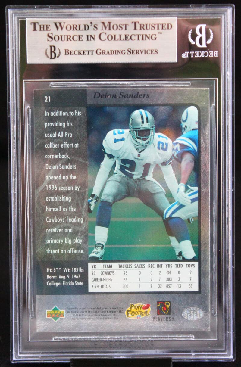 1996 Upper Deck SP #21 Deion Sanders Dallas Cowboys BGS Autograph 10