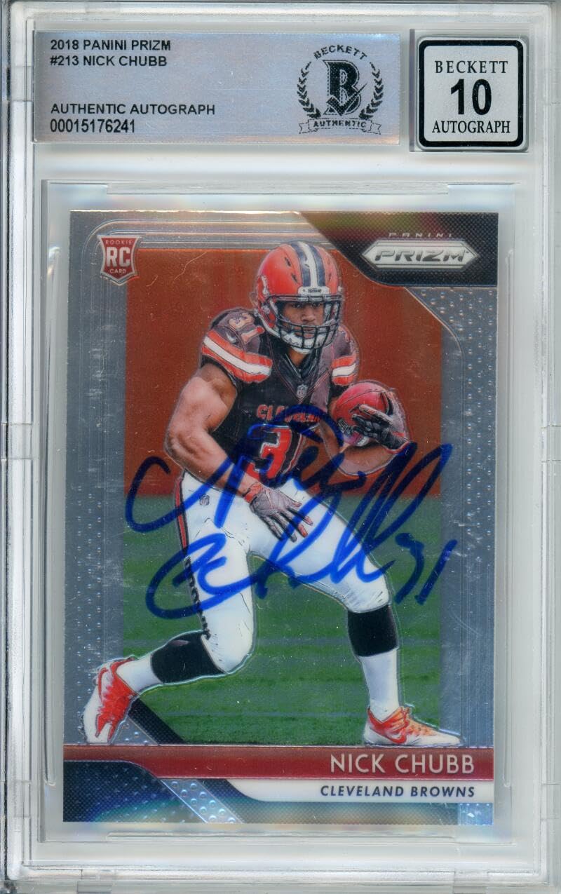 2018 Panini Prizm #213 Nick Chubb RC Cleveland Browns BGS Autograph 10