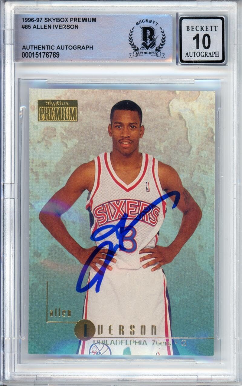 1996-97 Skybox Premium #85 Allen Iverson RC 76ers BGS Autograph 10