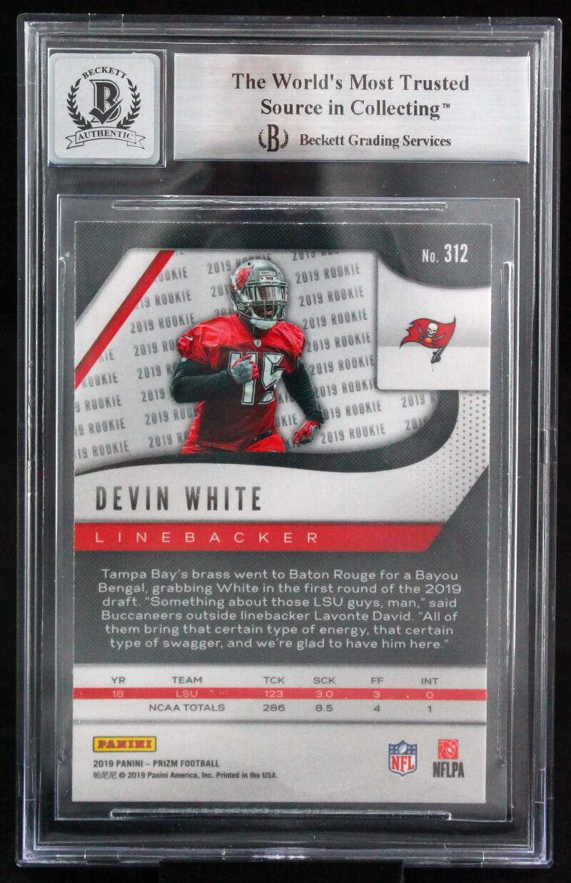 2019 Panini Prizm #312 Devin White Tampa Bay Buccaneers BGS Autograph 10