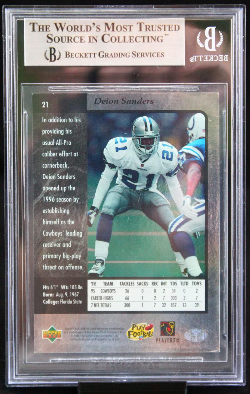 1996 Upper Deck SP #21 Deion Sanders Dallas Cowboys BGS Autograph 10