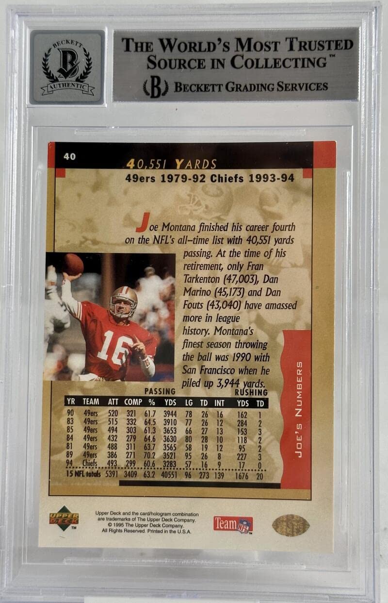 1995 Upper Deck Box Set #40 Joe Montana Auto SF 49ers BGS Autograph 10