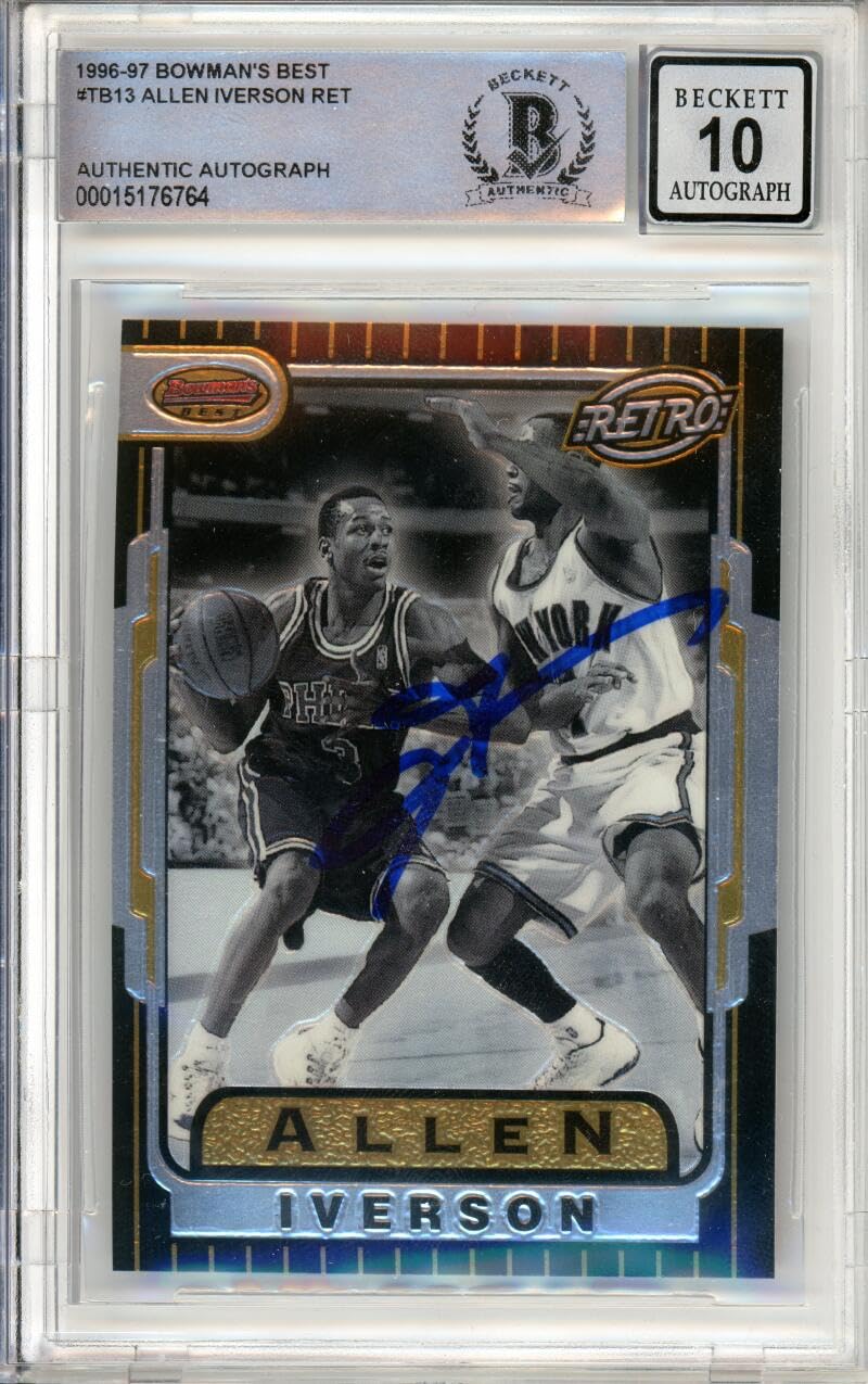 1996-97 Bowman's Best Retro #TB13 Allen Iverson RC 76ers BGS Autograph 10