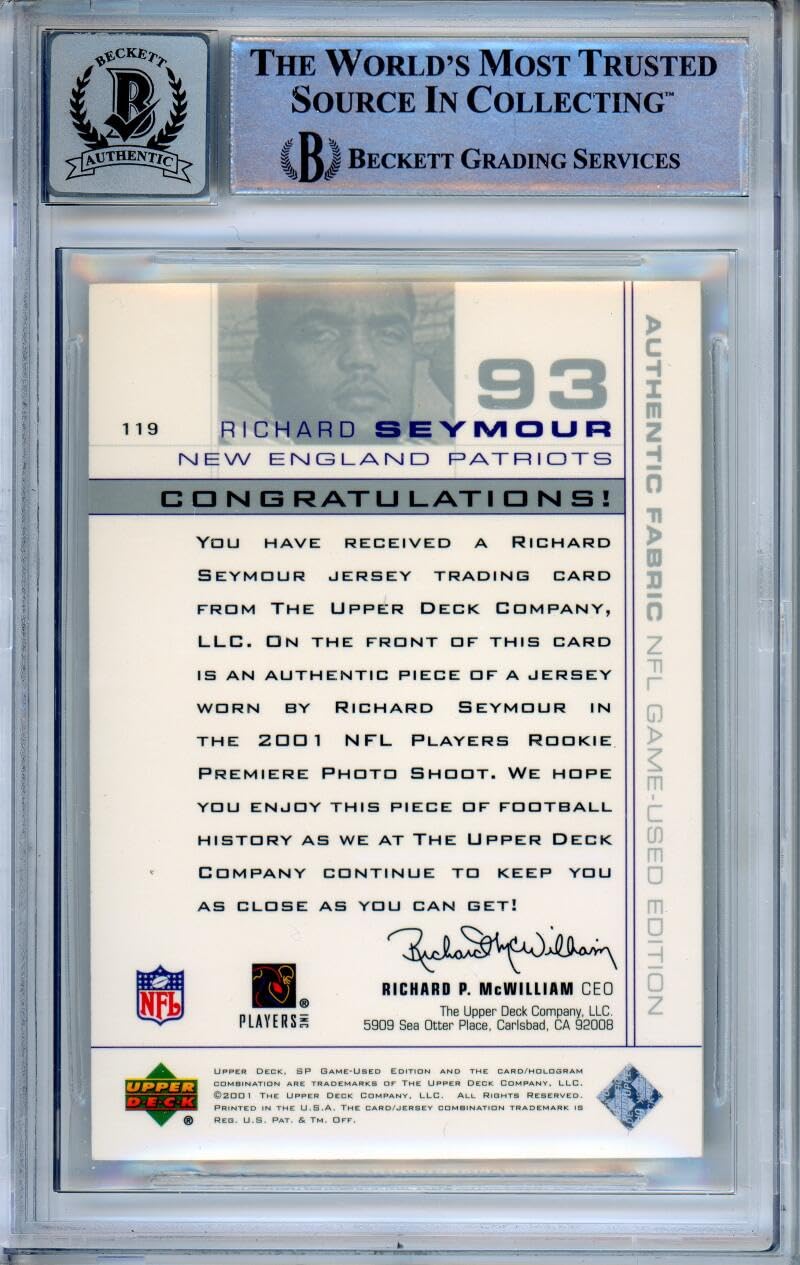2001 Upper Deck SP Game Used Edition #119 Richard Seymour RC BGS Autograph 10