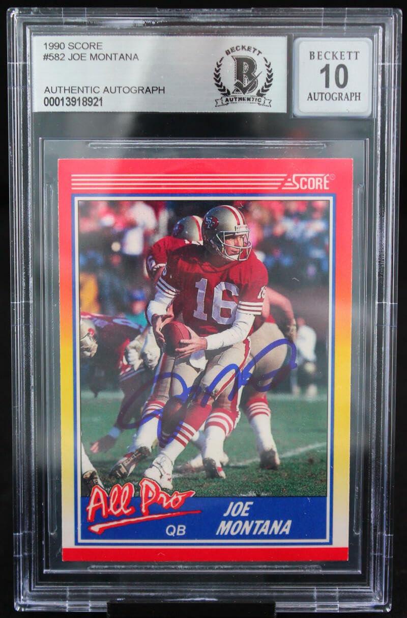 1990 Score #582 Joe Montana Auto San Francisco 49ers BGS Autograph 10