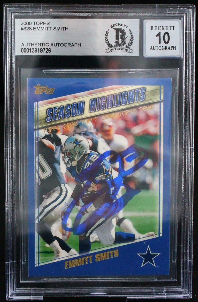2000 Topps #328 Emmitt Smith Auto Dallas Cowboys BGS Autograph 10