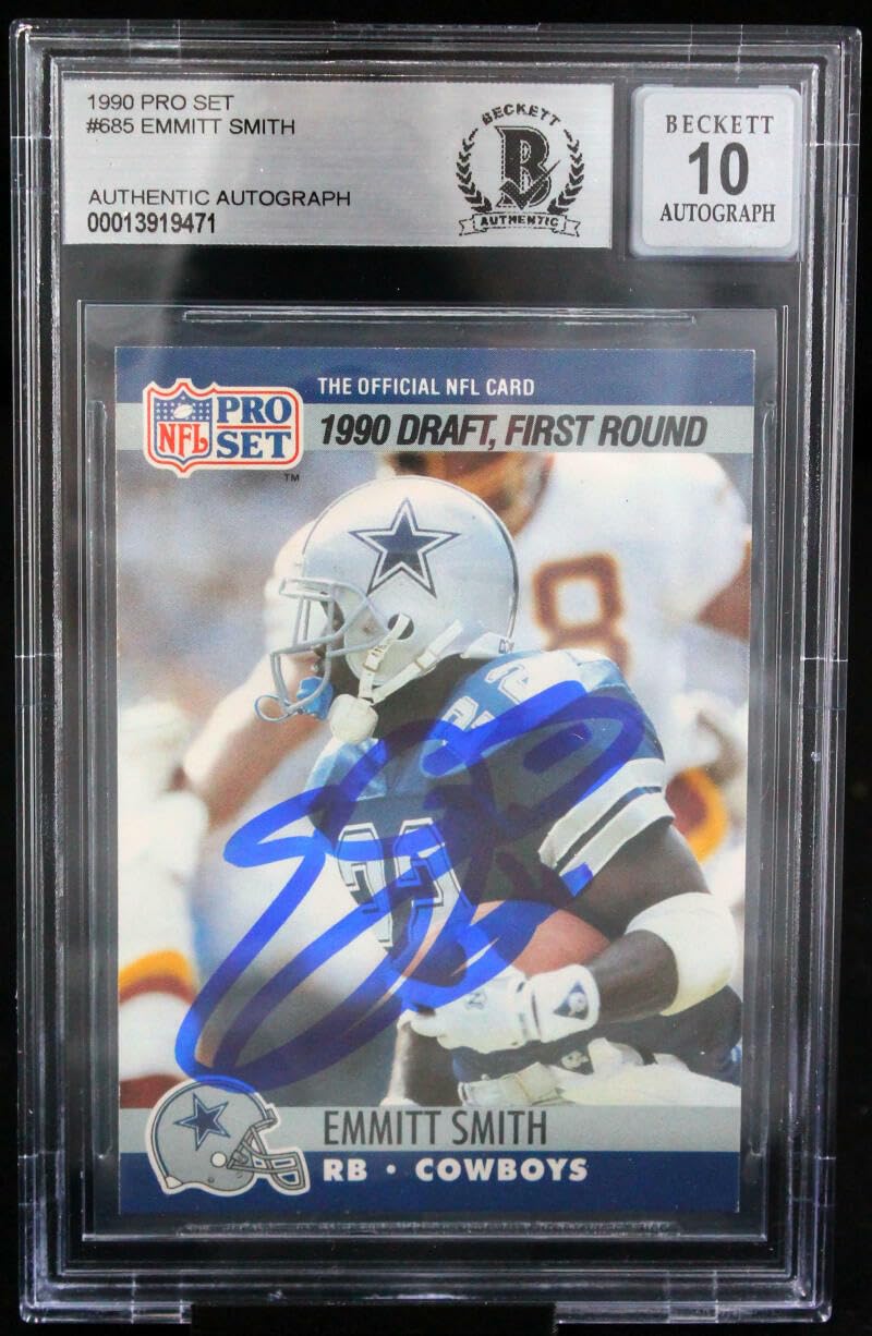 1990 Pro Set #685 Emmitt Smith Auto Dallas Cowboys BGS Autograph 10