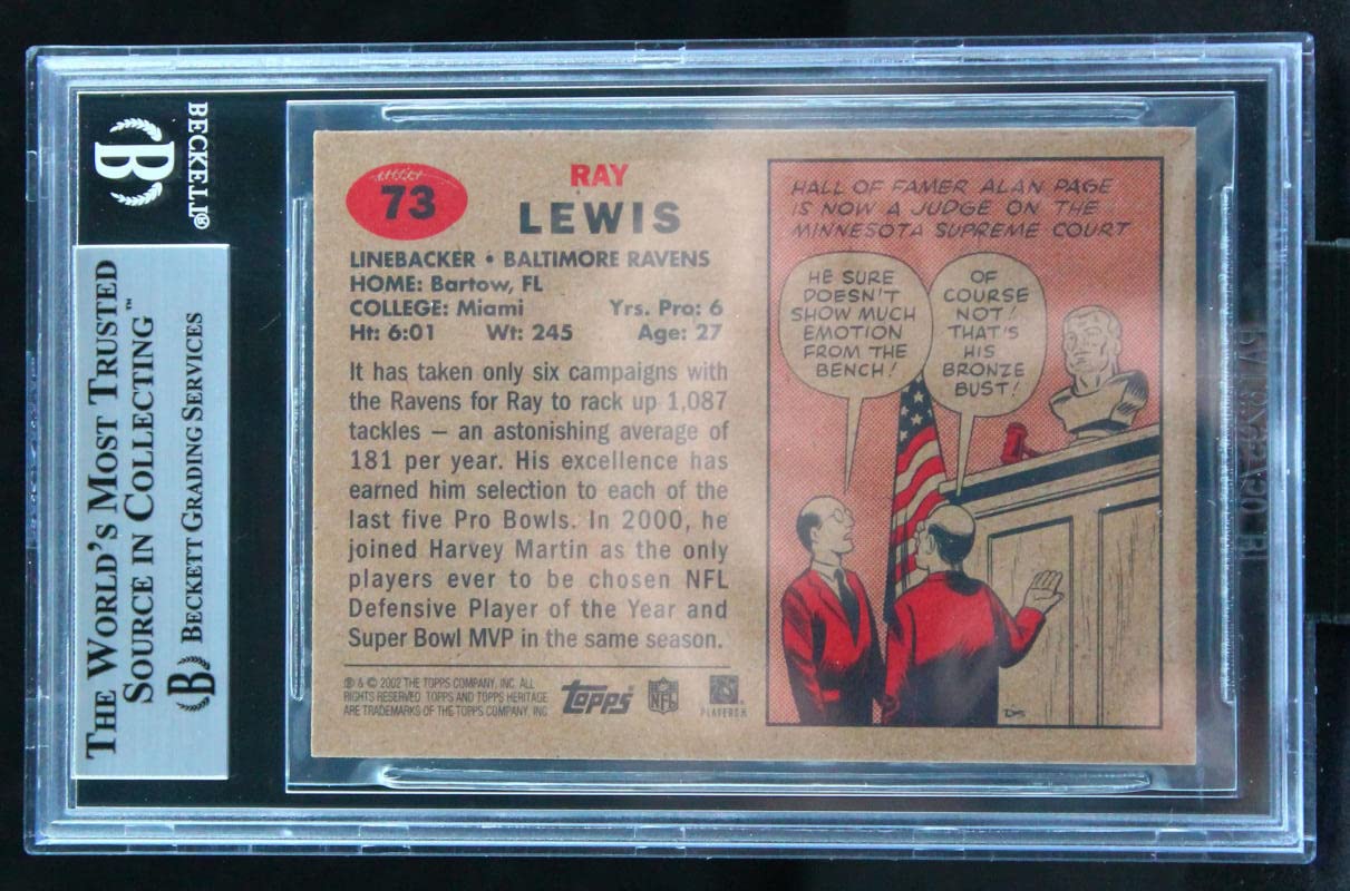 2002 Topps Heritage #73 Ray Lewis Auto Baltimore Ravens BGS Autograph 10