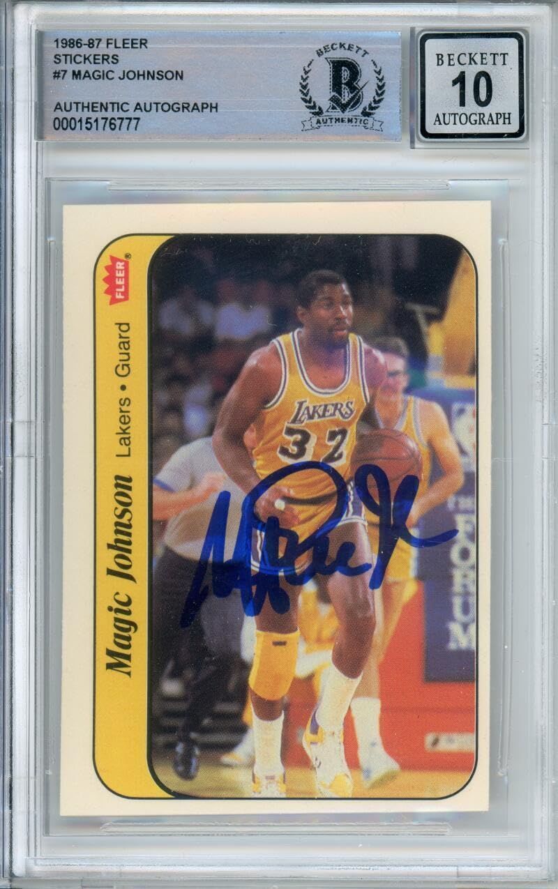 1986-87 Fleer Stickers #7 Magic Johnson Lakers BGS Autograph 10