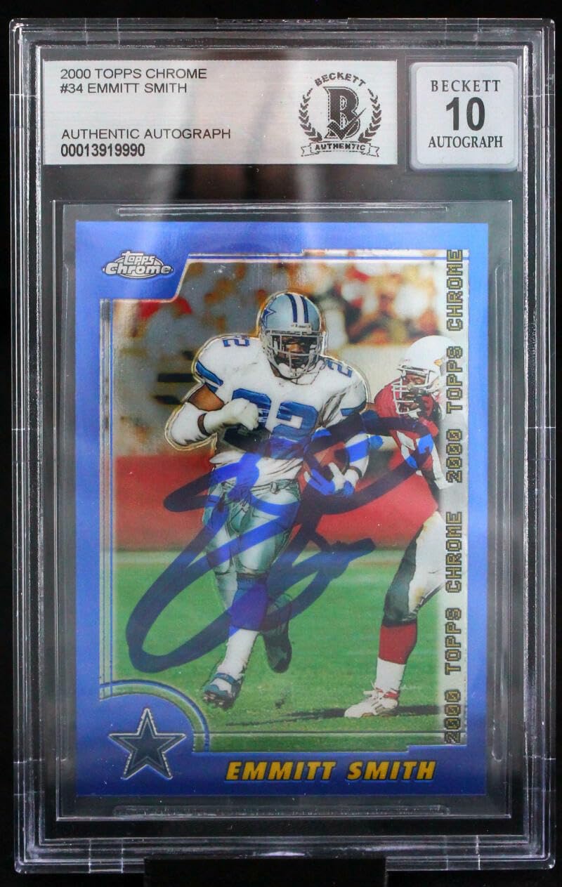 2000 Topps Chrome #34 Emmitt Smith Auto Dallas Cowboys BGS Autograph 10