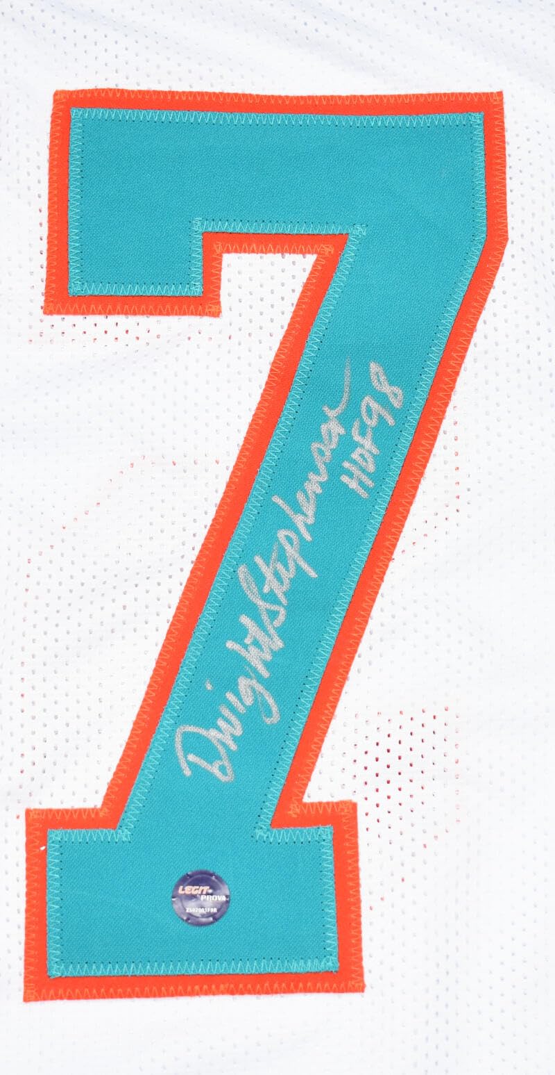 Dwight Stephenson Autographed White Pro Style Jersey w/ HOF - Prova *Silver