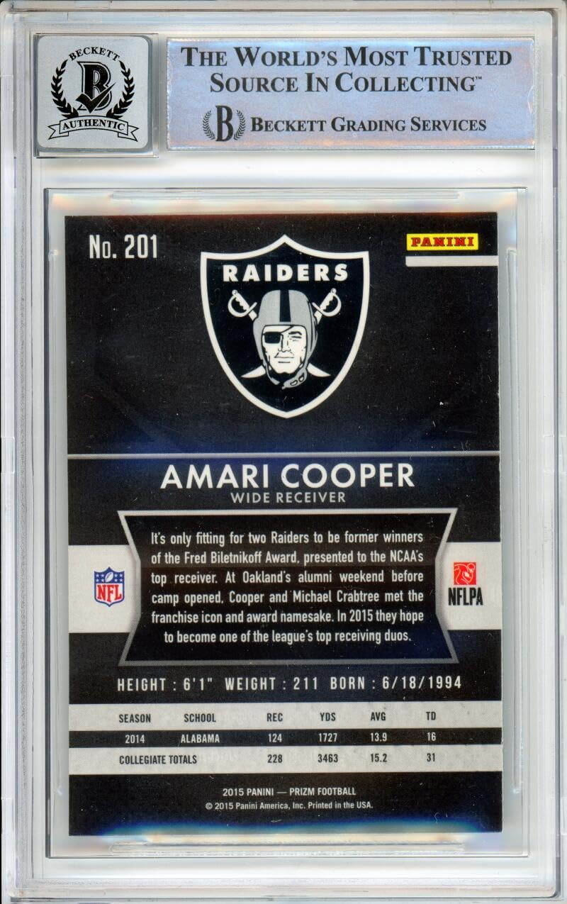 2015 Panini Prizm #201A Amari Cooper RC Raiders BGS Autograph 10