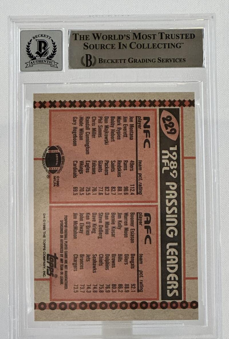 1990 Topps Disclaimer Back #229A Joe Montana Boomer Esiason Dual Auto BGS Auto10