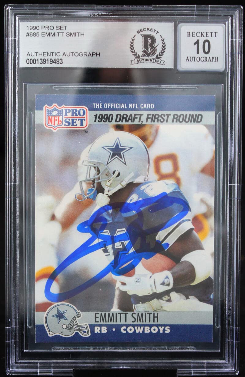 1990 Pro Set #685 Emmitt Smith Auto Dallas Cowboys BGS Autograph 10