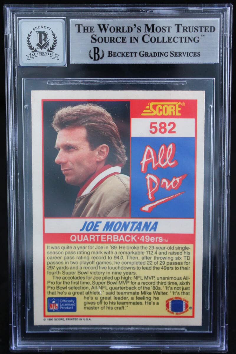 1990 Score #582 Joe Montana Auto San Francisco 49ers BGS Autograph 10