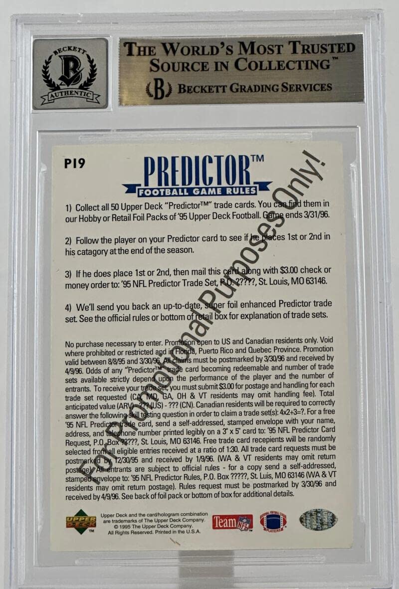 1994 Upper Deck Predictor Promo #P19 Joe Montana Auto KC Chiefs BGS Autograph 10