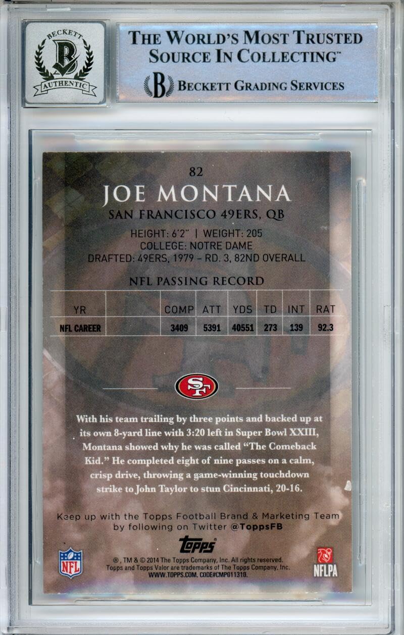 2014 Topps Valor #82 Joe Montana San Francisco 49ers BGS Autograph 10