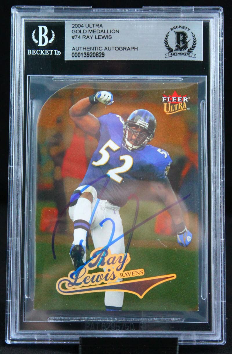 2004 Ultra Gold Medallion #74 Ray Lewis Baltimore Ravens BGS Autograph 10