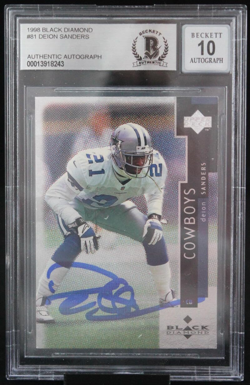 1998 Black Diamond #81 Deion Sanders Dallas Cowboys BGS Autograph 10