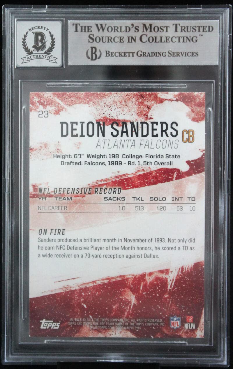 2014 Topps Fire #23 Deion Sanders Dallas Cowboys BGS Autograph 10