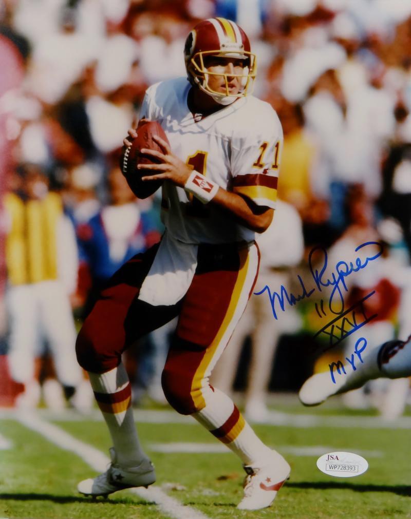 Mark Rypien Autographed Redskins 8x10 Looking to Pass w/ MVP Photo- JSA W Auth