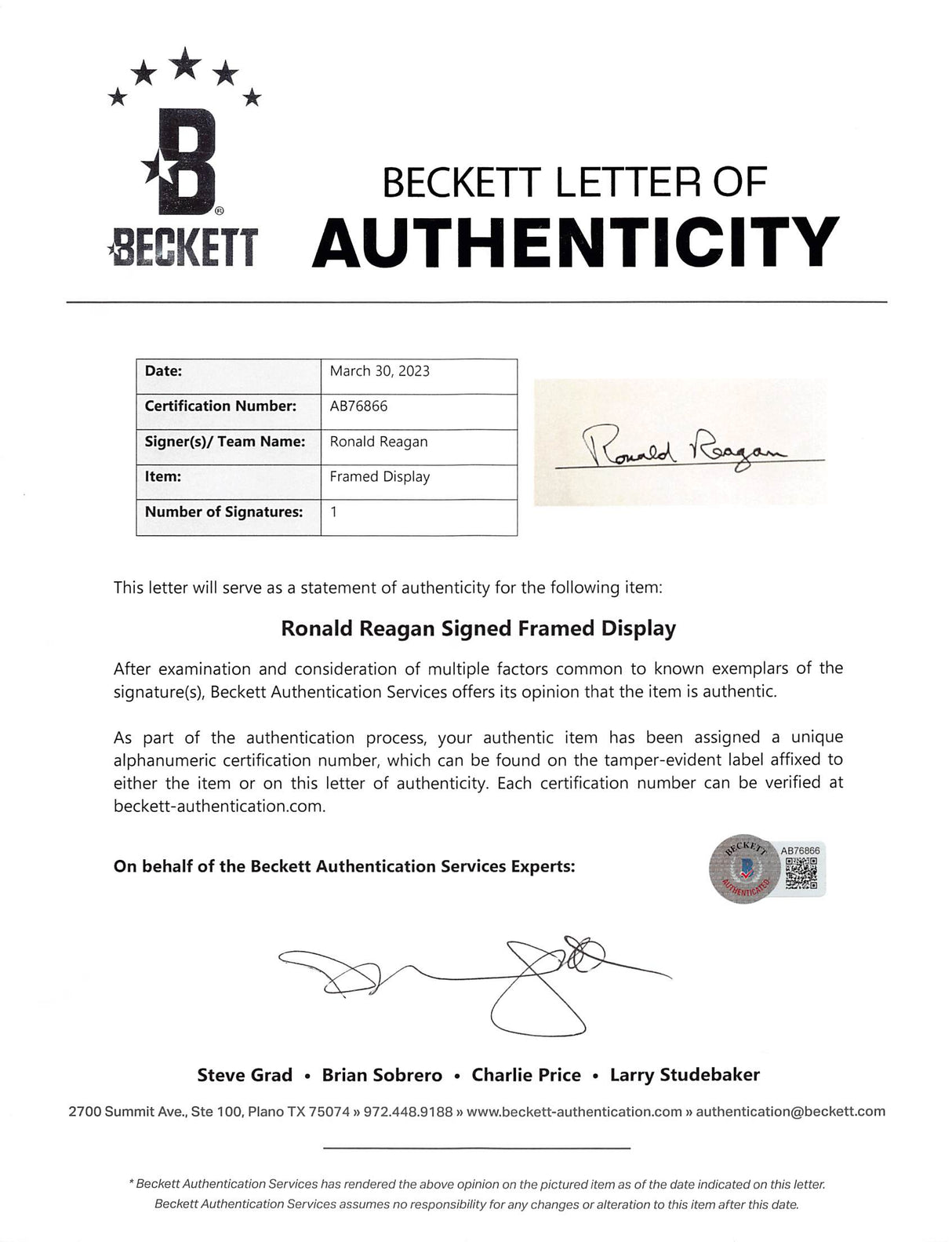 Ronald Reagan Authentic Signed 2x3.5 Cut Signature Framed Display BAS #AB76866