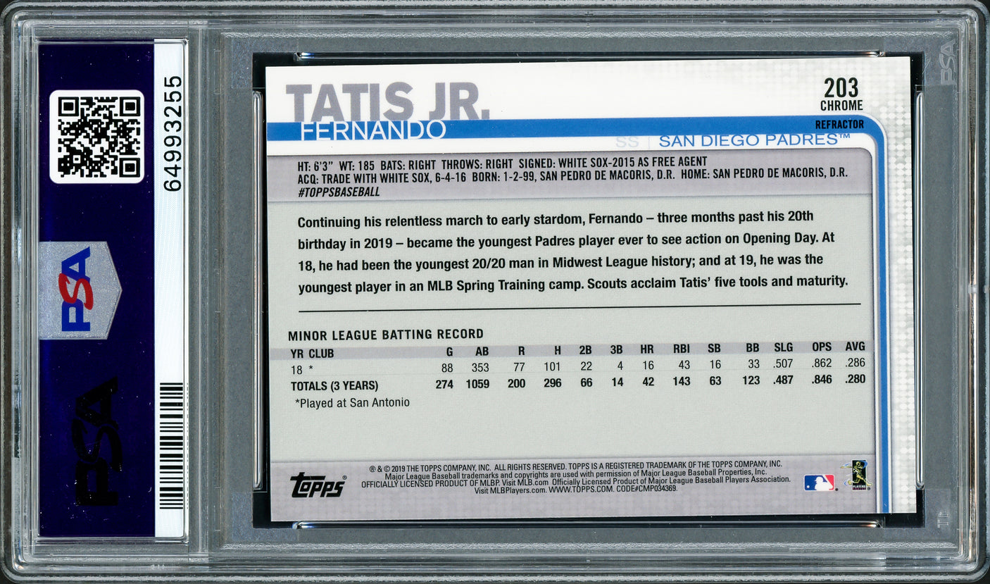 Fernando Tatis Jr. Autographed 2019 Topps Chrome Sepia Refractor Rookie Card #203 San Diego Padres PSA 9 PSA/DNA #64993255