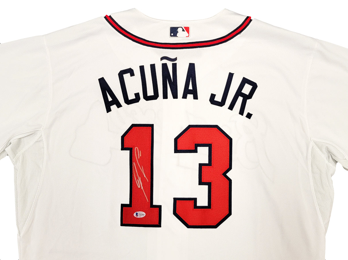 Atlanta Braves Ronald Acuna Jr. Autographed White Majestic Authentic Cool Base Jersey Size 52 Beckett BAS Stock #206515