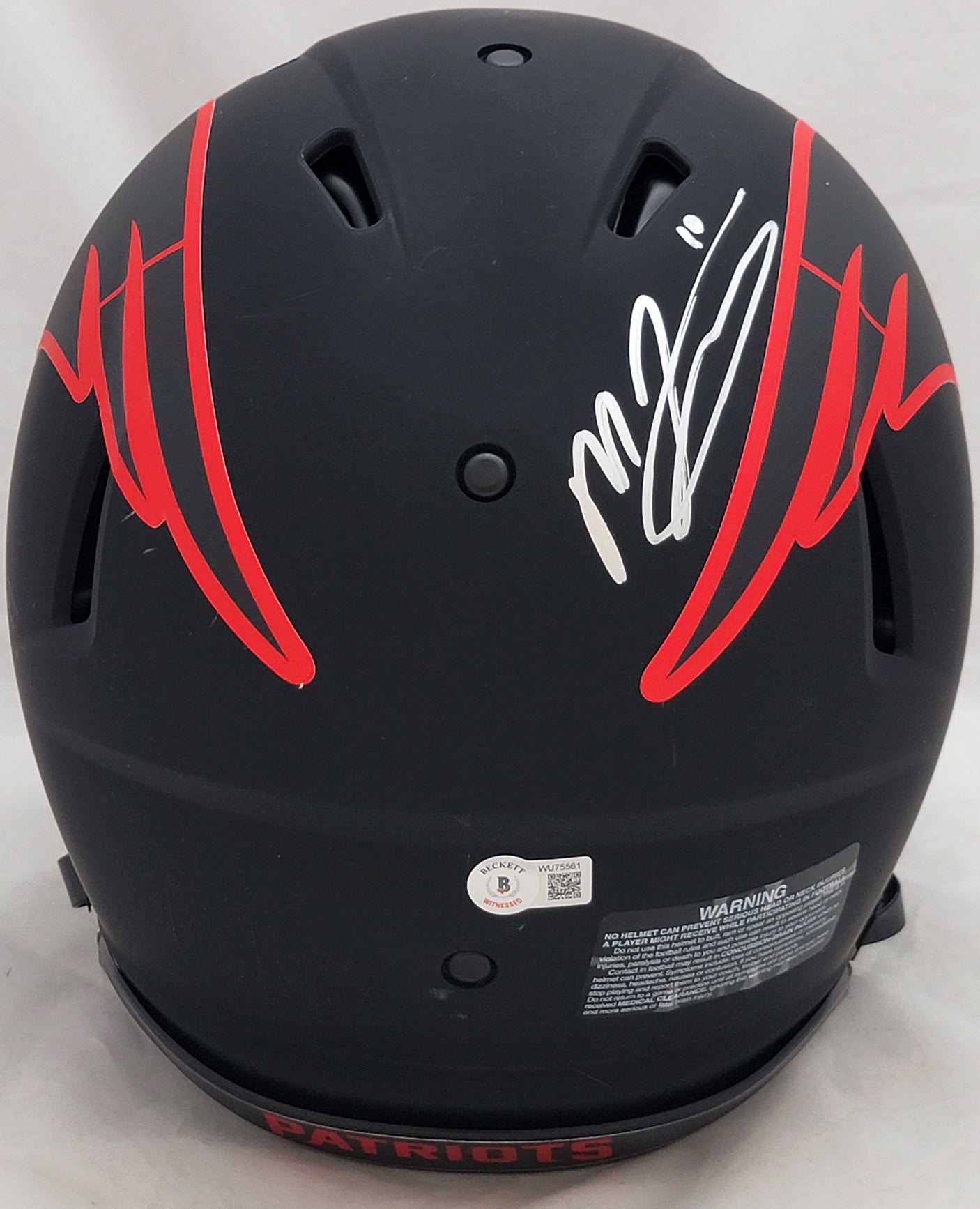 Mac Jones Autographed New England Patriots Eclipse Black Full Size Authentic Speed Helmet Beckett BAS Witness Stock #206517