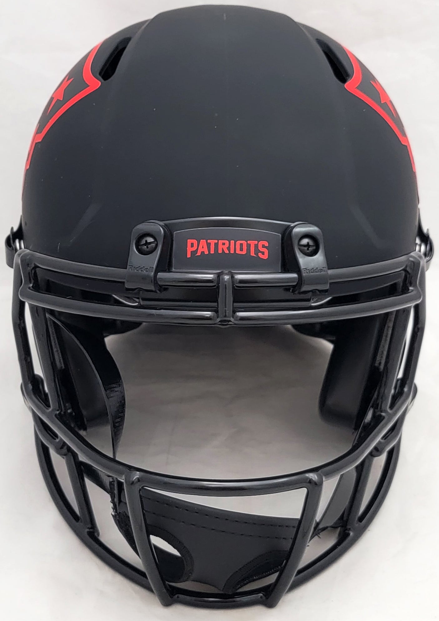 Mac Jones Autographed New England Patriots Eclipse Black Full Size Authentic Speed Helmet Beckett BAS Witness Stock #206517