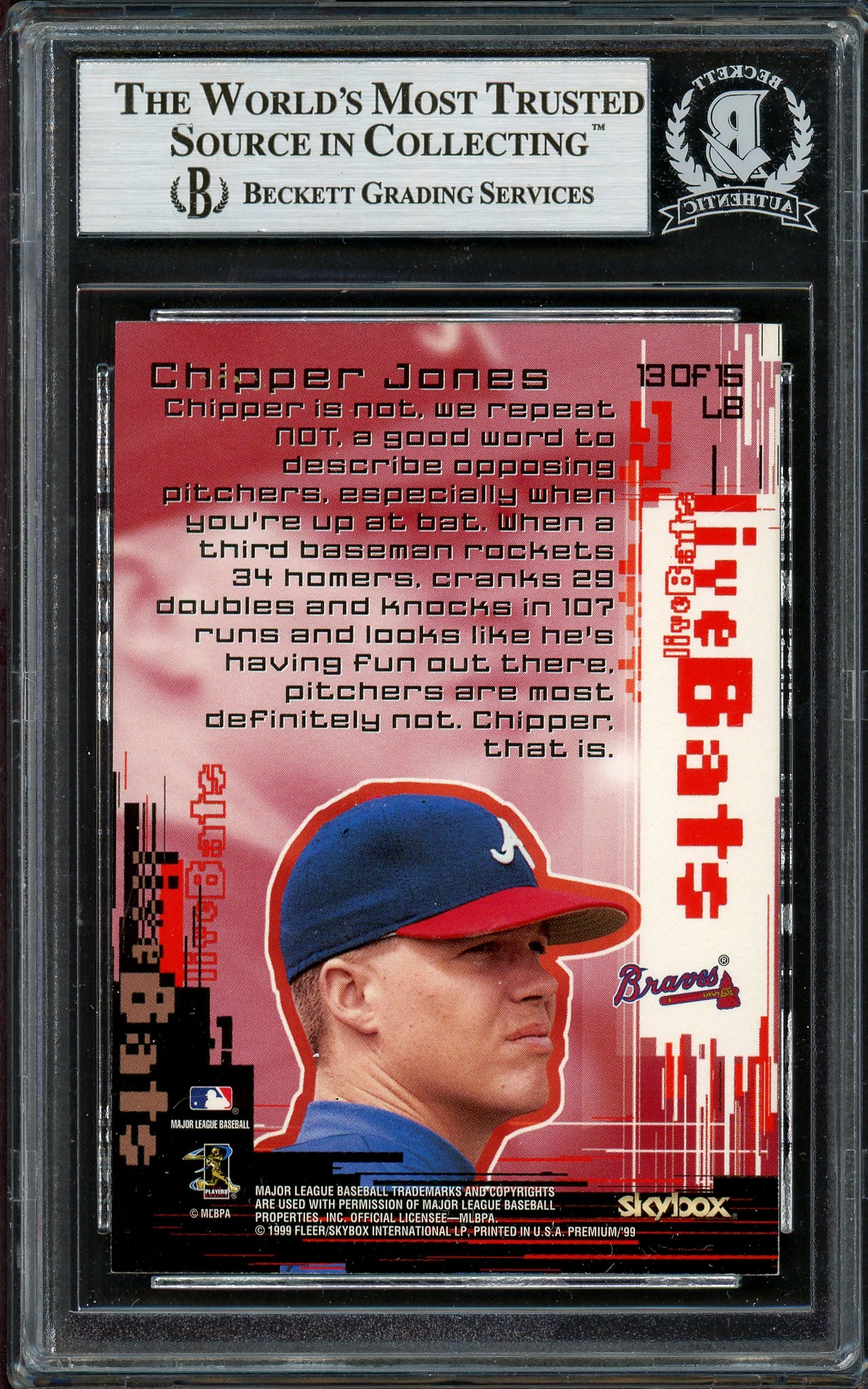 Chipper Jones Autographed 1999 Skybox Live Bats Card #13 Atlanta Braves Beckett BAS #13020801