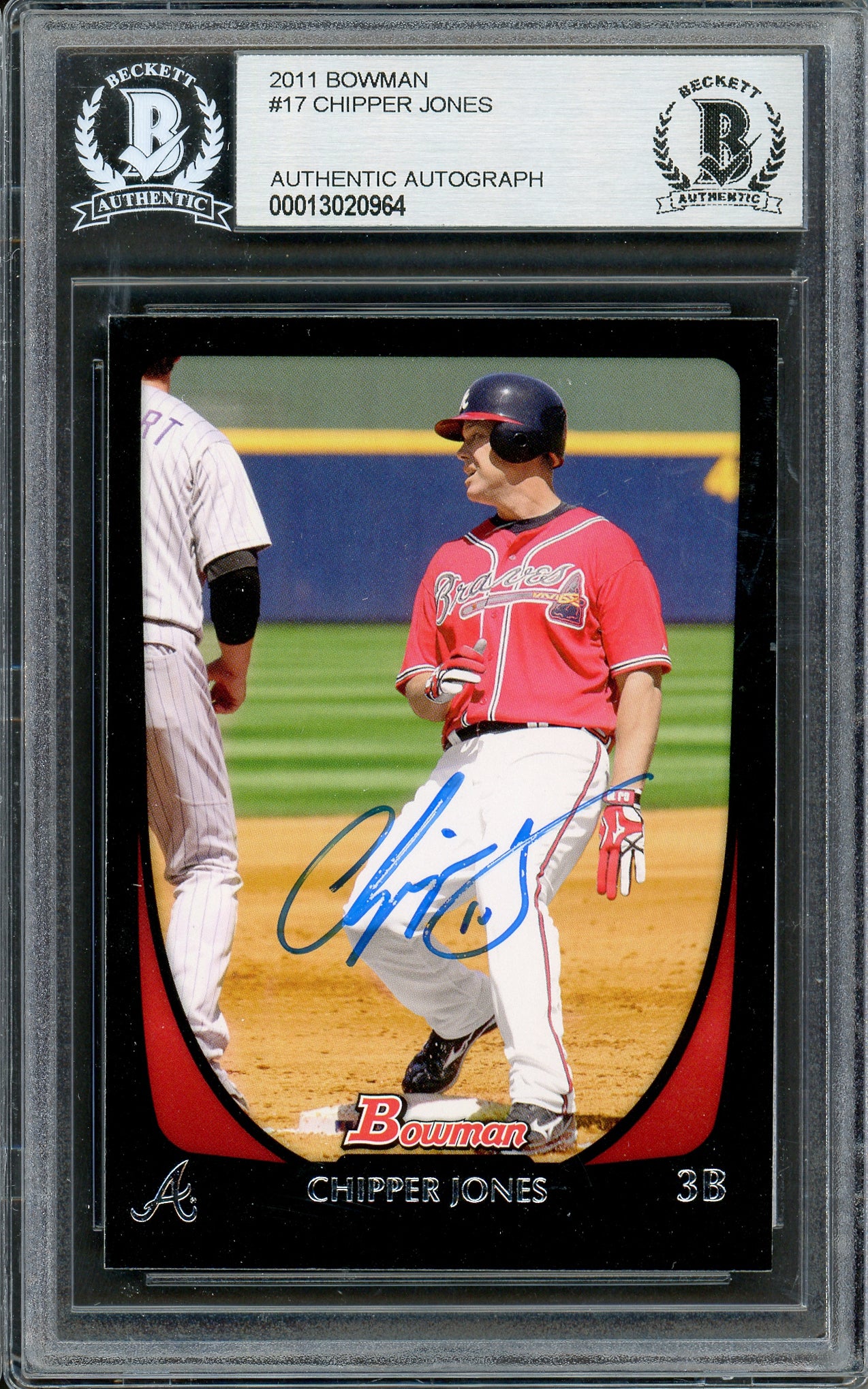 Chipper Jones Autographed 2011 Bowman Card #17 Atlanta Braves Beckett BAS #13020964